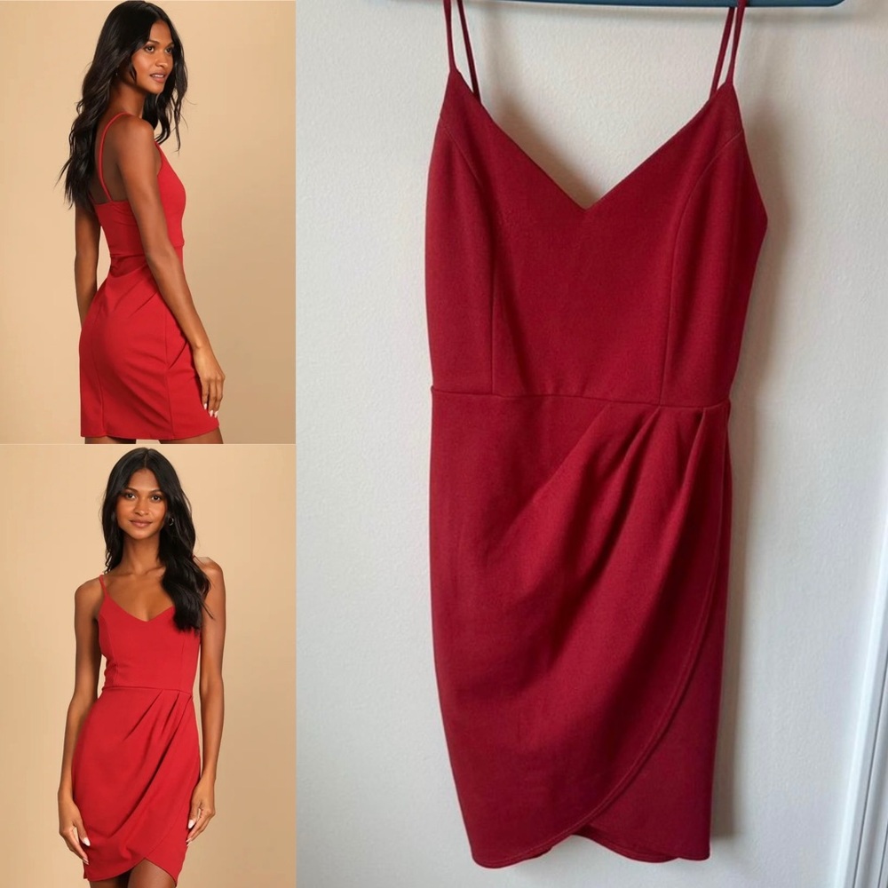 Lulu’s Rust Red V-Neck Wrap Mini Dress, size small